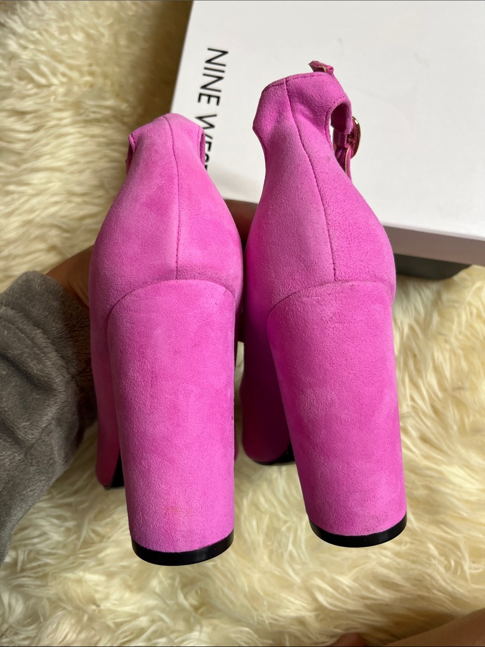 NIB Nine West Plana Pump Magenta Suede - Size 7 Barbie Block Heel Ankle Strap - Picture 5 of 8